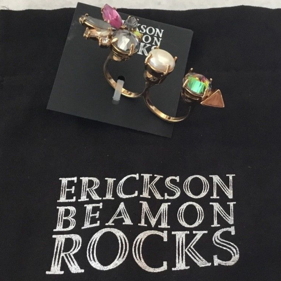 ERICKSON BEAMON CRYSTAL/PEARL 2 FINGER RING SZ 7/8**NEW! - Picture 4 of 4